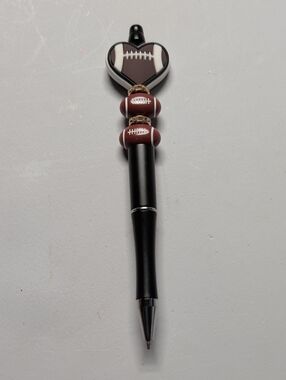 Hand Crafted Black and Brown Football Heart Pen